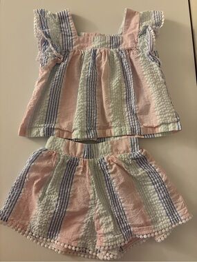 Janie and Jack Girls 2T Pastel Seersucker Striped Top & Shorts Set